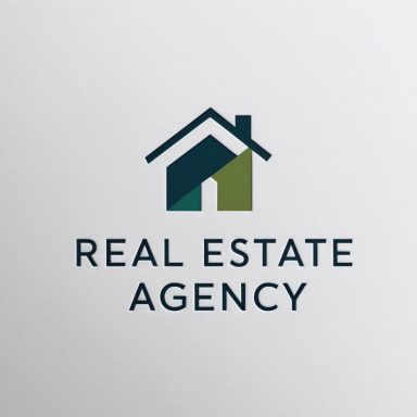 Logo d'agence immobilière avec une maison stylisée et le texte "REAL ESTATE AGENCY".