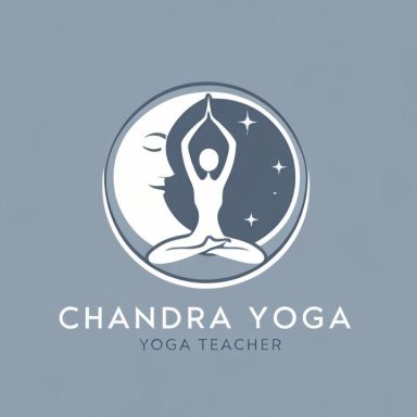 Logo de Chandra Yoga, représentant une silhouette en méditation avec lune et étoiles.